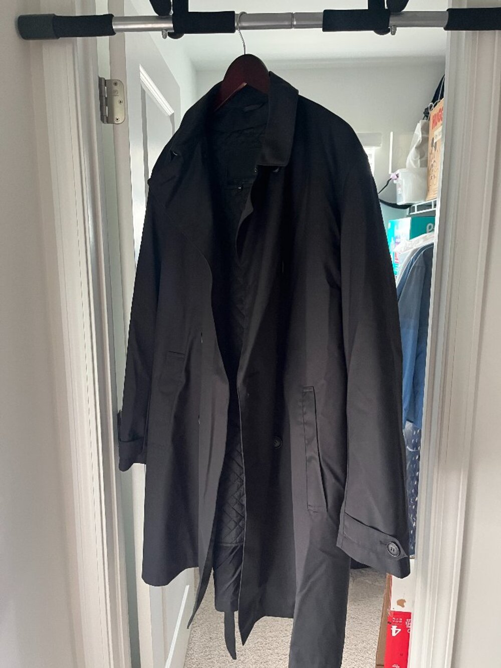 Emporio Armani Black Quilted Lined Belted Trench Coat Jacket EU 54 XL